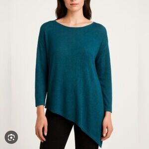 Eileen Fisher 100% Linen Teal Asymmetrical Top